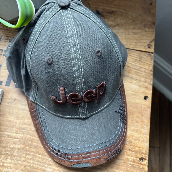 NWOT JEEP Choko distressed baseball hat cap faux leather new, never worn - Picture 2 of 6